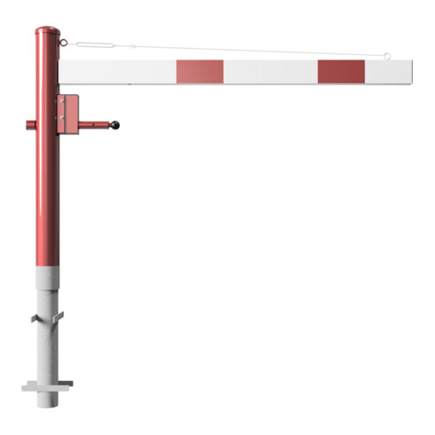 Schake Drehschranke 1,50m + Profilzylinderschloss + Seilzugverstärkung, Drehpfosten: Ø 102mm, rot (RAL 3001) Schrankenarm: Aluminiumrohr 100x50mm, weiß / rot zum Einbetonieren