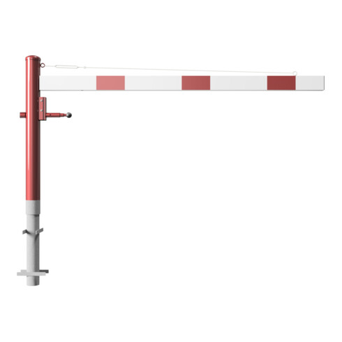 Schake Drehschranke 2,00m, für Vorhangschloss + Seilzugverstärkung, Drehpfosten: Ø 102mm, rot (RAL 3001) Schrankenarm: Aluminiumrohr 100x50mm, weiß / rot zum Einbetonieren