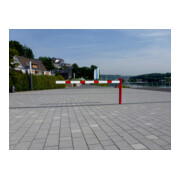 Schake Drehschranke 2,00m + Profilzylinderschloss + Seilzugverstärkung, Drehpfosten: Ø 102mm, rot (RAL 3001) Schrankenarm: Aluminiumrohr 100x50mm, weiß / rot zum Einbetonieren-2