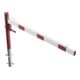 Schake Drehschranke 2,00m + Profilzylinderschloss + Seilzugverstärkung, Drehpfosten: Ø 102mm, rot (RAL 3001) Schrankenarm: Aluminiumrohr 100x50mm, weiß / rot zum Einbetonieren