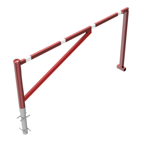 Schake Drehschranke 2,50m + Dreikantverschluß Drehpfosten: Ø 102mm, Schrankenarm: 60x40mm inkl. 2 Auflagepfosten, zum Einbetonieren, beschichtet, rot / weiß