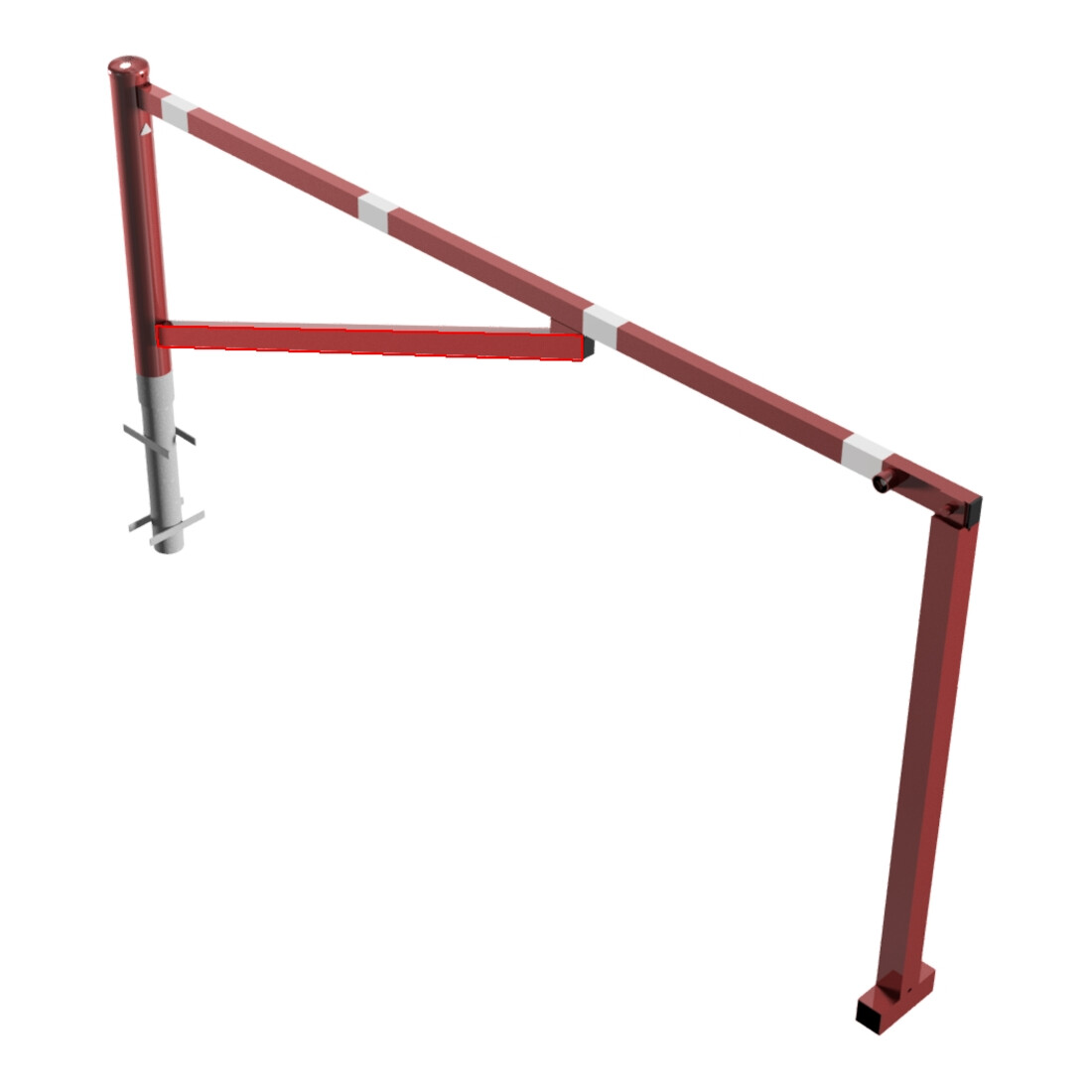 Schake Drehschranke 2,50m + Dreikantverschluß Drehpfosten: Ø 102mm, Schrankenarm: 60x40mm inkl. 2 Auflagepfosten, zum Einbetonieren, beschichtet, rot / weiß