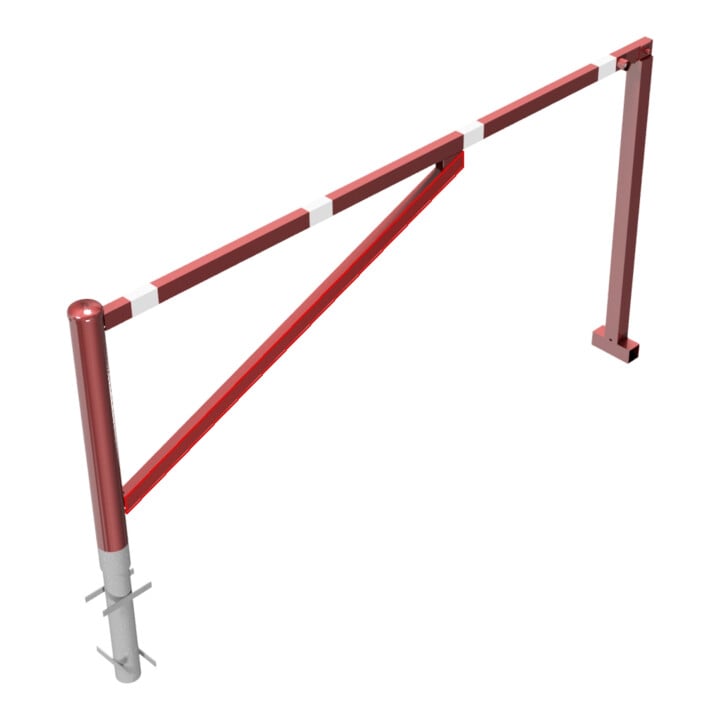 Schake Drehschranke 2,50m + Dreikantverschluß Drehpfosten: Ø 102mm, Schrankenarm: 60x40mm inkl. 2 Auflagepfosten, zum Einbetonieren, beschichtet, rot / weiß