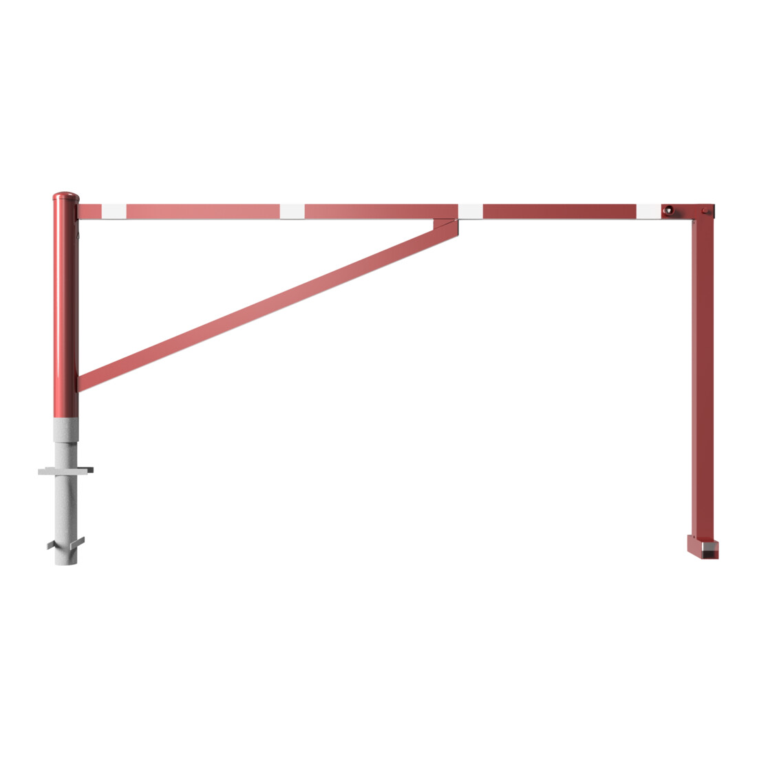 Schake Drehschranke 2,50m + Dreikantverschluß Drehpfosten: Ø 102mm, Schrankenarm: 60x40mm inkl. 2 Auflagepfosten, zum Einbetonieren, beschichtet, rot / weiß