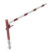 Schake Drehschranke 2,50m + Dreikantverschluss + Seilzugverstärkung, Drehpfosten: Ø 102mm, rot (RAL 3001) Schrankenarm: Aluminiumrohr 100x50mm, weiß / rot zum Einbetonieren-2