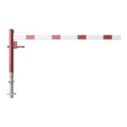 Schake Drehschranke 2,50m + Dreikantverschluss + Seilzugverstärkung, Drehpfosten: Ø 102mm, rot (RAL 3001) Schrankenarm: Aluminiumrohr 100x50mm, weiß / rot zum Einbetonieren-5