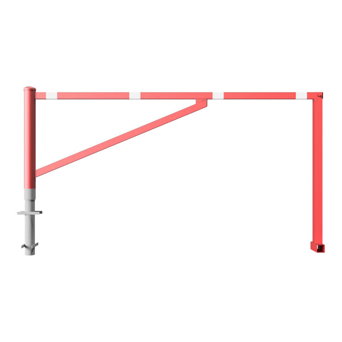 Schake Drehschranke 2,50m, für Vorhangschloss Drehpfosten: Ø 102mm, Schrankenarm: 60x40mm inkl. 2 Auflagepfosten, zum Einbetonieren, beschichtet, rot / weiß