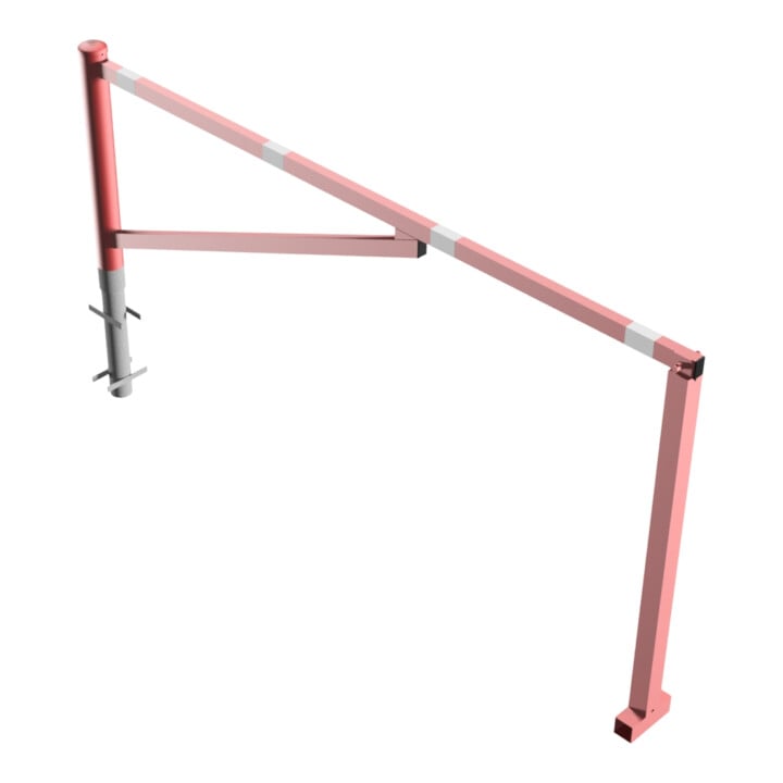 Schake Drehschranke 2,50m, für Vorhangschloss Drehpfosten: Ø 102mm, Schrankenarm: 60x40mm inkl. 2 Auflagepfosten, zum Einbetonieren, beschichtet, rot / weiß