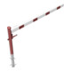Schake Drehschranke 2,50m, für Vorhangschloss + Seilzugverstärkung, Drehpfosten: Ø 102mm, rot (RAL 3001) Schrankenarm: Aluminiumrohr 100x50mm, weiß / rot zum Einbetonieren-2