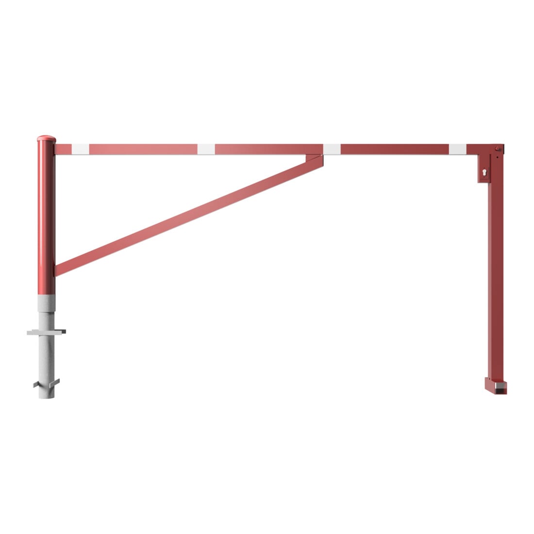 Schake Drehschranke 2,50m + Profilzylinder Drehpfosten: Ø 102mm, Schrankenarm: 60x40mm inkl. 2 Auflagepfosten, zum Einbetonieren, beschichtet, rot / weiß