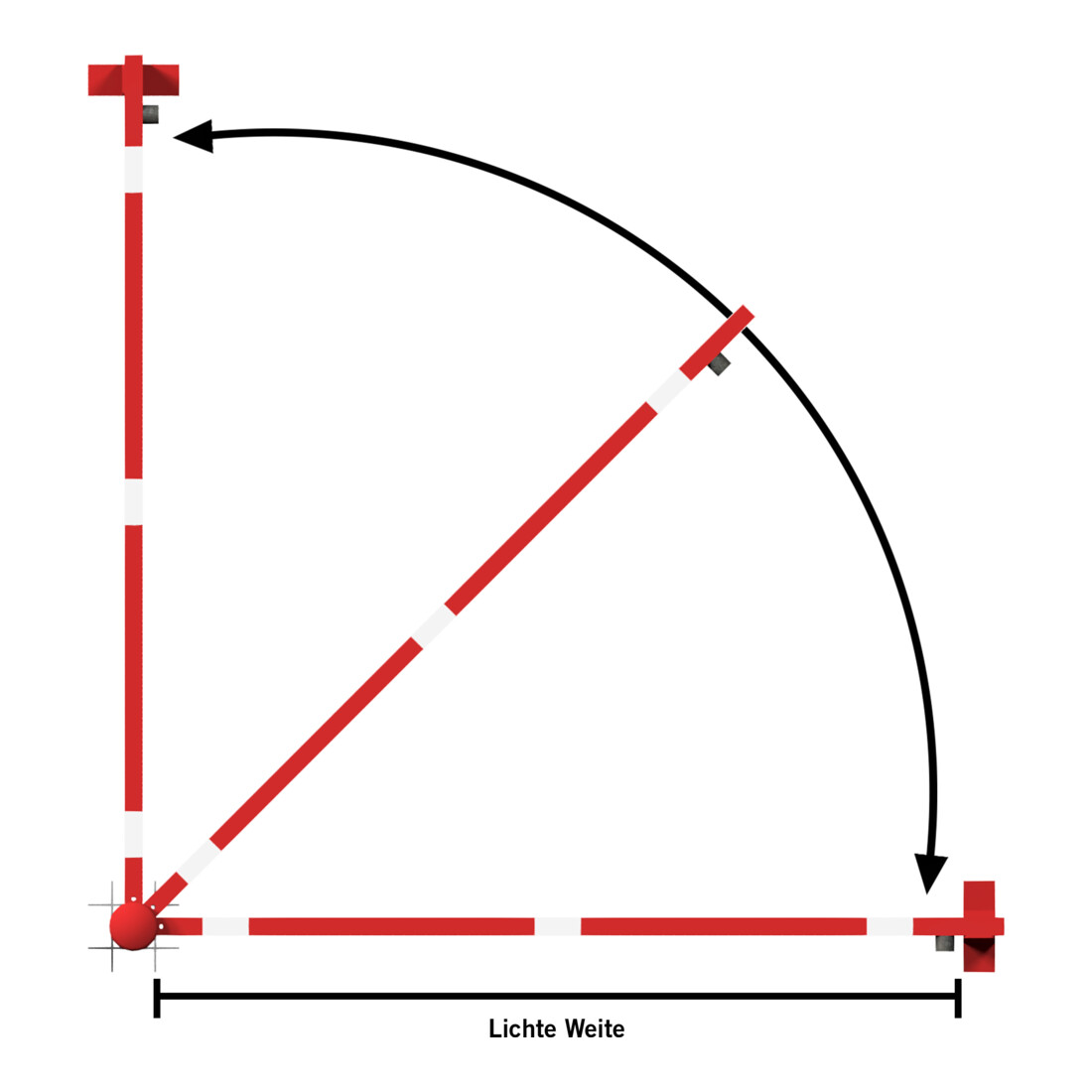 Schake Drehschranke 2,50m + Profilzylinder Drehpfosten: Ø 102mm, Schrankenarm: 60x40mm inkl. 2 Auflagepfosten, zum Einbetonieren, beschichtet, rot / weiß