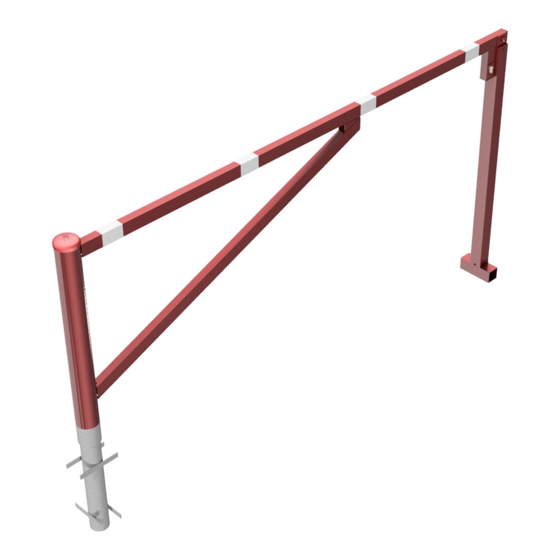 Schake Drehschranke 2,50m + Profilzylinder Drehpfosten: Ø 102mm, Schrankenarm: 60x40mm inkl. 2 Auflagepfosten, zum Einbetonieren, beschichtet, rot / weiß