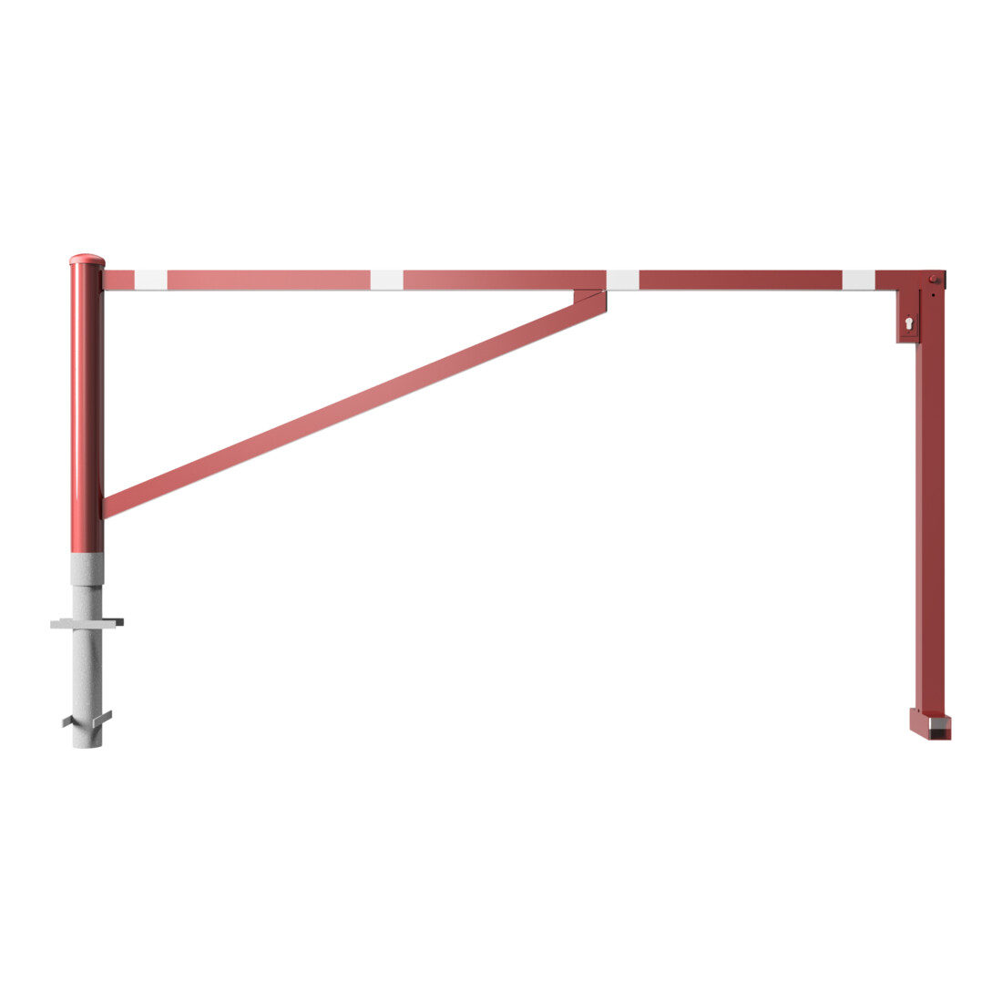 Schake Drehschranke 2,50m + Profilzylinder Drehpfosten: Ø 102mm, Schrankenarm: 60x40mm inkl. 2 Auflagepfosten, zum Einbetonieren, beschichtet, rot / weiß