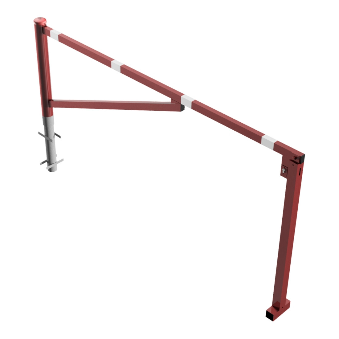 Schake Drehschranke 2,50m + Profilzylinder Drehpfosten: Ø 102mm, Schrankenarm: 60x40mm inkl. 2 Auflagepfosten, zum Einbetonieren, beschichtet, rot / weiß