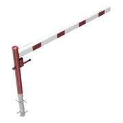 Schake Drehschranke 2,50m + Profilzylinderschloss + Seilzugverstärkung, Drehpfosten: Ø 102mm, rot (RAL 3001) Schrankenarm: Aluminiumrohr 100x50mm, weiß / rot zum Einbetonieren-4