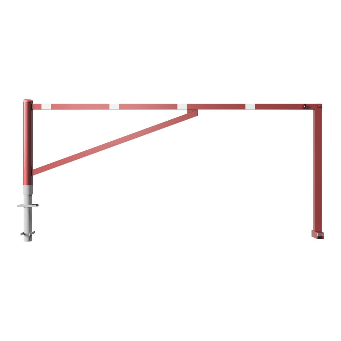 Schake Drehschranke 3,00m + Dreikantverschluß Drehpfosten: Ø 102mm, Schrankenarm: 60x40mm inkl. 2 Auflagepfosten, zum Einbetonieren, beschichtet, rot / weiß