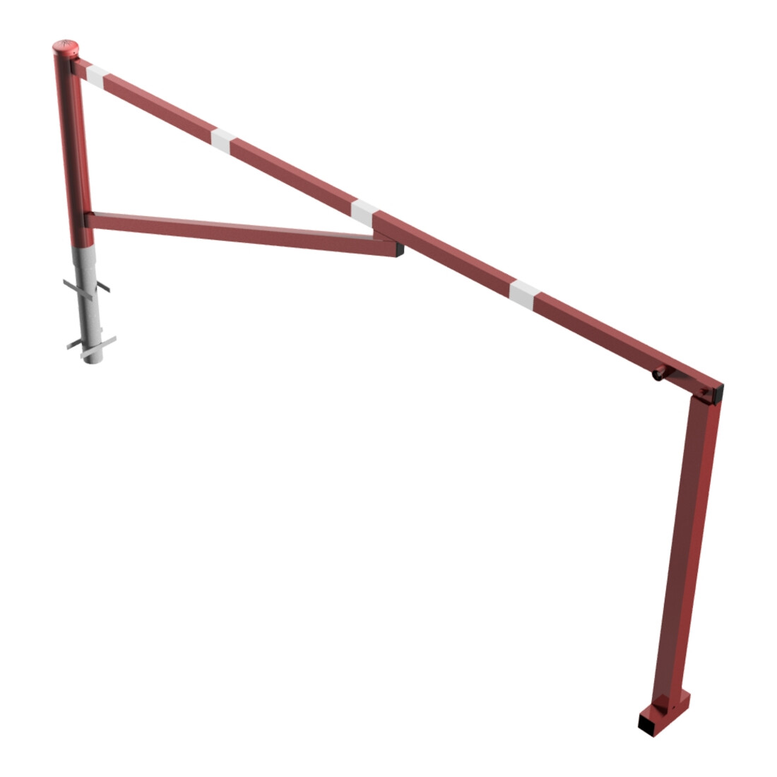 Schake Drehschranke 3,00m + Dreikantverschluß Drehpfosten: Ø 102mm, Schrankenarm: 60x40mm inkl. 2 Auflagepfosten, zum Einbetonieren, beschichtet, rot / weiß