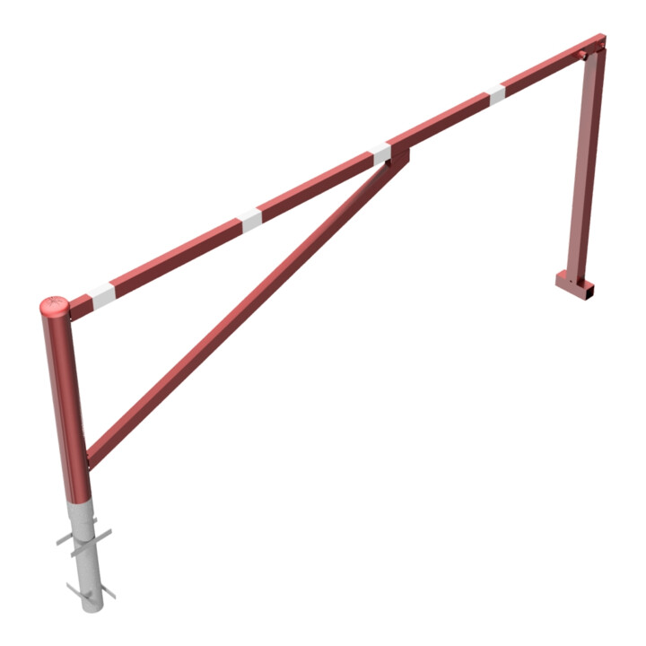 Schake Drehschranke 3,00m + Dreikantverschluß Drehpfosten: Ø 102mm, Schrankenarm: 60x40mm inkl. 2 Auflagepfosten, zum Einbetonieren, beschichtet, rot / weiß