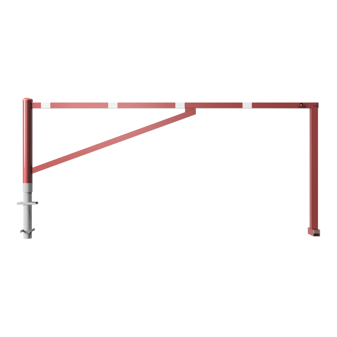 Schake Drehschranke 3,00m + Dreikantverschluß Drehpfosten: Ø 102mm, Schrankenarm: 60x40mm inkl. 2 Auflagepfosten, zum Einbetonieren, beschichtet, rot / weiß