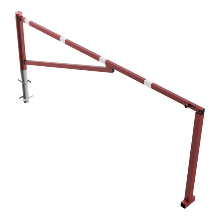 Schake Drehschranke 3,00m + Dreikantverschluß Drehpfosten: Ø 102mm, Schrankenarm: 60x40mm inkl. 2 Auflagepfosten, zum Einbetonieren, beschichtet, rot / weiß