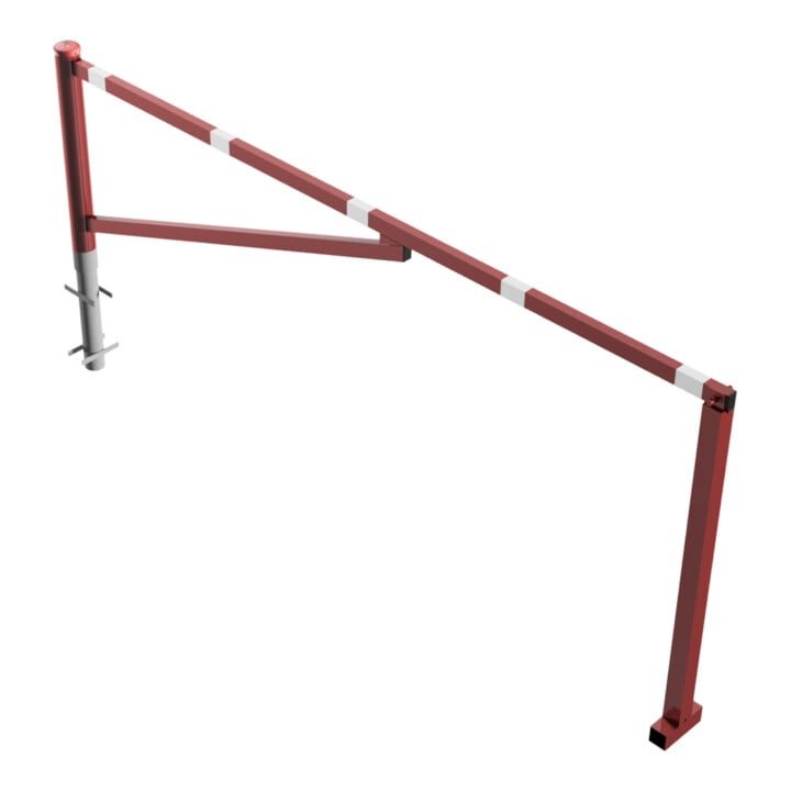Schake Drehschranke 3,00m, für Vorhangschloss Drehpfosten: Ø 102mm, Schrankenarm: 60x40mm inkl. 2 Auflagepfosten, zum Einbetonieren, beschichtet, rot / weiß