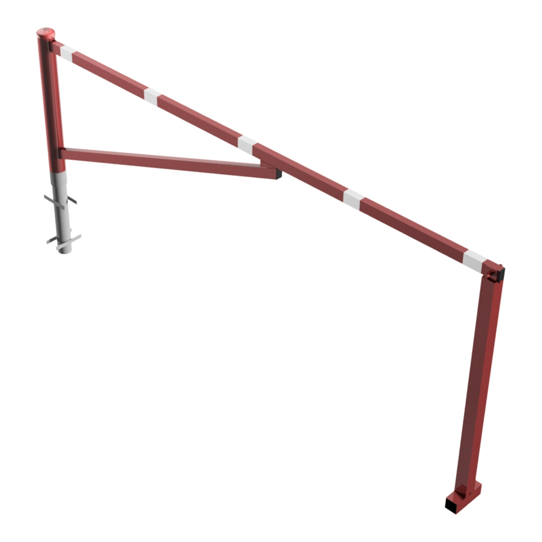 Schake Drehschranke 3,00m, für Vorhangschloss Drehpfosten: Ø 102mm, Schrankenarm: 60x40mm inkl. 2 Auflagepfosten, zum Einbetonieren, beschichtet, rot / weiß