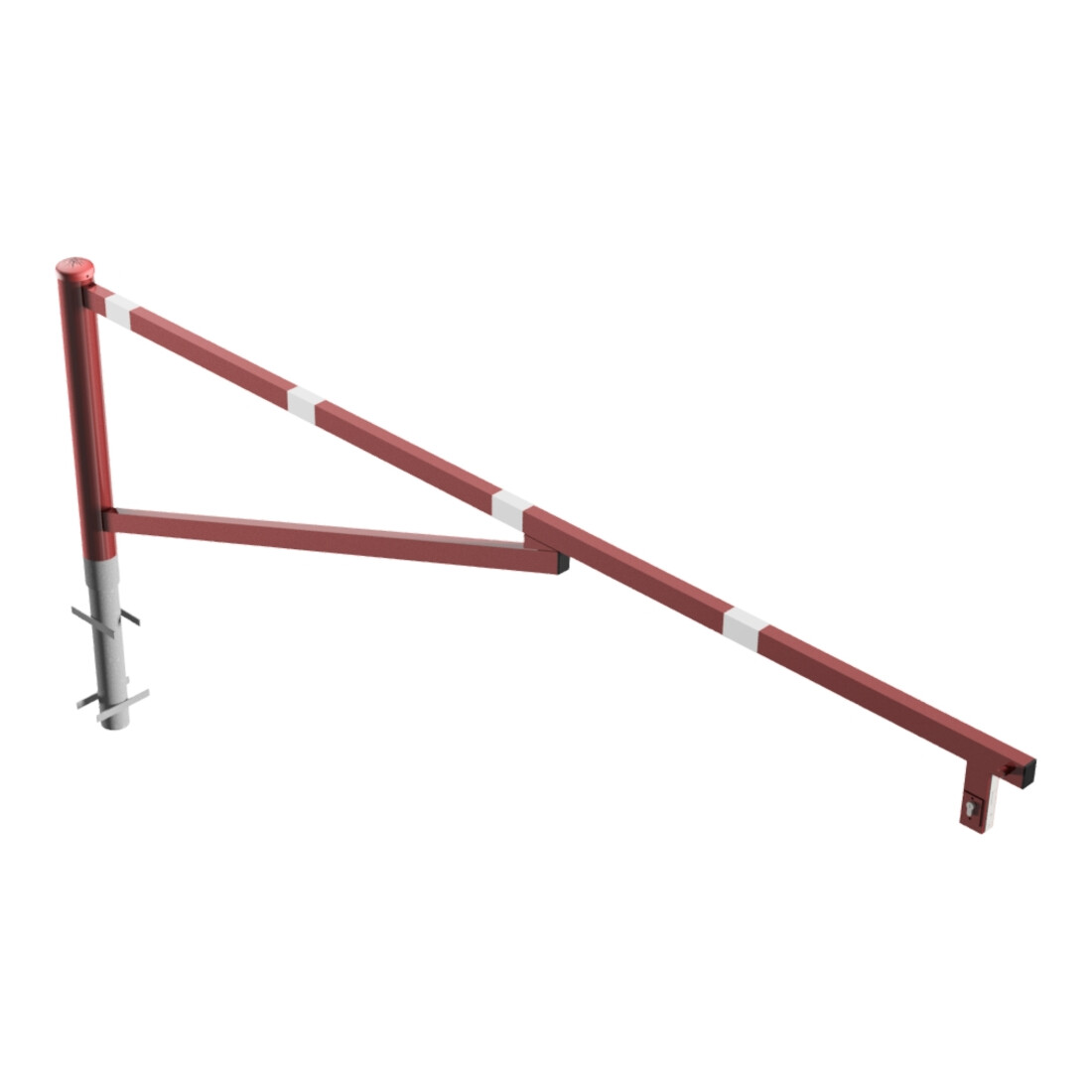 Schake Drehschranke 3,00m + Profilzylinder Drehpfosten: Ø 102mm, Schrankenarm: 60x40mm inkl. 2 Auflagepfosten, zum Einbetonieren, beschichtet, rot / weiß
