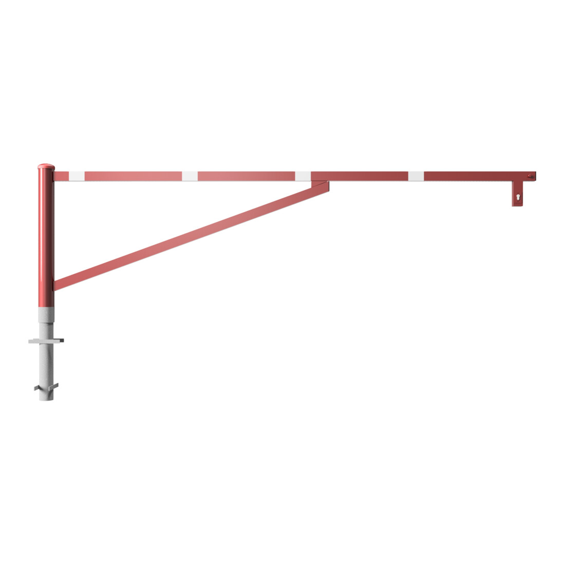 Schake Drehschranke 3,00m + Profilzylinder Drehpfosten: Ø 102mm, Schrankenarm: 60x40mm inkl. 2 Auflagepfosten, zum Einbetonieren, beschichtet, rot / weiß