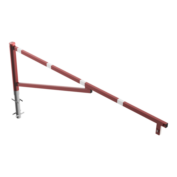 Schake Drehschranke 3,00m + Profilzylinder Drehpfosten: Ø 102mm, Schrankenarm: 60x40mm inkl. 2 Auflagepfosten, zum Einbetonieren, beschichtet, rot / weiß