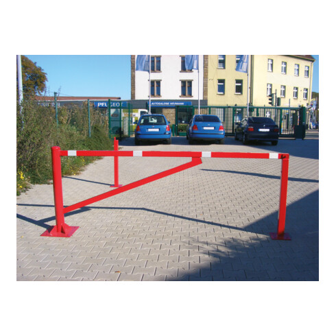 Schake Drehschranke 3,50m + Dreikantverschluß Drehpfosten: Ø 102mm, Schrankenarm: 60x40mm inkl. 2 Auflagepfosten, zum Einbetonieren, feuerverzinkt