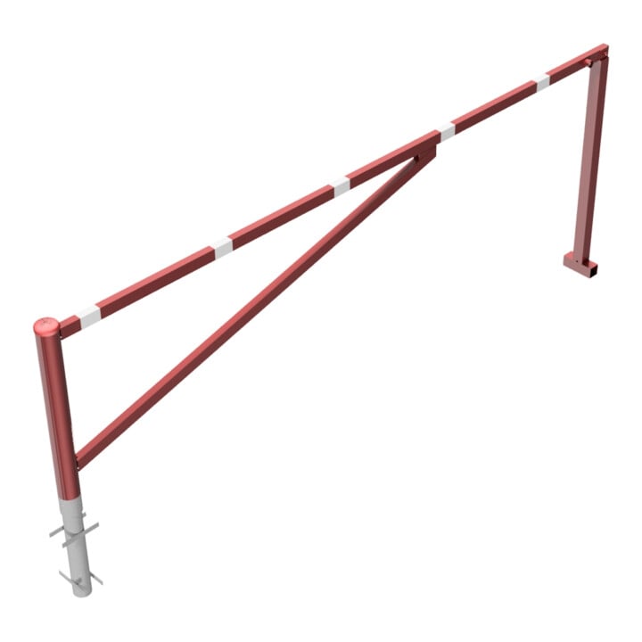 Schake Drehschranke 3,50m + Dreikantverschluß Drehpfosten: Ø 102mm, Schrankenarm: 60x40mm inkl. 2 Auflagepfosten, zum Einbetonieren, beschichtet, rot / weiß
