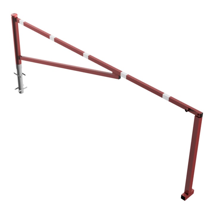 Schake Drehschranke 3,50m + Dreikantverschluß Drehpfosten: Ø 102mm, Schrankenarm: 60x40mm inkl. 2 Auflagepfosten, zum Einbetonieren, beschichtet, rot / weiß