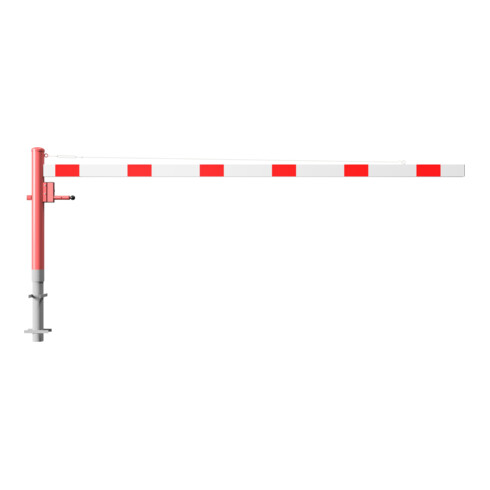 Schake Drehschranke 3,50m + Dreikantverschluss + Seilzugverstärkung, Drehpfosten: Ø 102mm, rot (RAL 3001) Schrankenarm: Aluminiumrohr 100x50mm, weiß / rot zum Einbetonieren