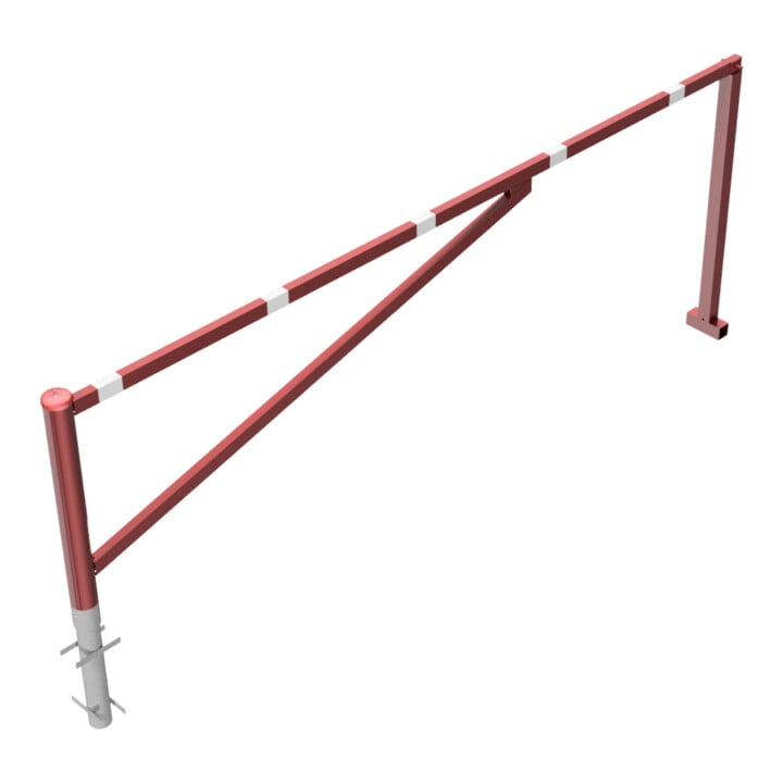 Schake Drehschranke 3,50m, für Vorhangschloss Drehpfosten: Ø 102mm, Schrankenarm: 60x40mm inkl. 2 Auflagepfosten, zum Einbetonieren, beschichtet, rot / weiß