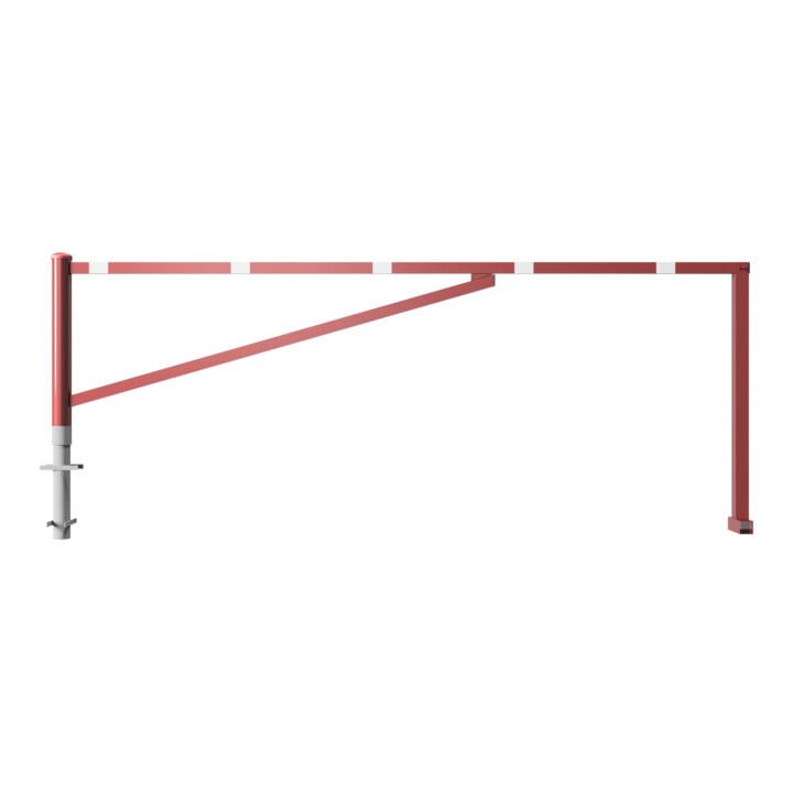 Schake Drehschranke 3,50m, für Vorhangschloss Drehpfosten: Ø 102mm, Schrankenarm: 60x40mm inkl. 2 Auflagepfosten, zum Einbetonieren, beschichtet, rot / weiß