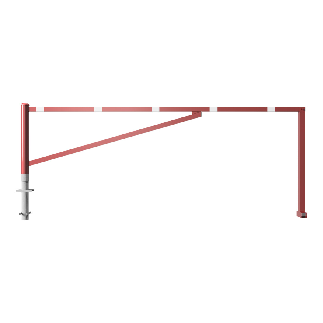 Schake Drehschranke 3,50m, für Vorhangschloss Drehpfosten: Ø 102mm, Schrankenarm: 60x40mm inkl. 2 Auflagepfosten, zum Einbetonieren, beschichtet, rot / weiß