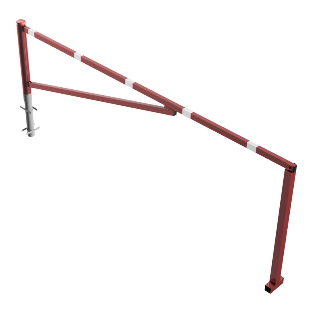 Schake Drehschranke 3,50m, für Vorhangschloss Drehpfosten: Ø 102mm, Schrankenarm: 60x40mm inkl. 2 Auflagepfosten, zum Einbetonieren, beschichtet, rot / weiß