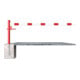 Schake Drehschranke 3,50m, für Vorhangschloss + Seilzugverstärkung, Drehpfosten: Ø 102mm, rot (RAL 3001) Schrankenarm: Aluminiumrohr 100x50mm, weiß / rot zum Einbetonieren-1
