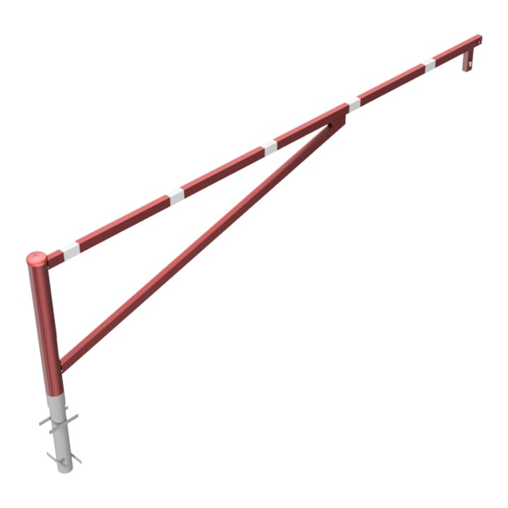 Schake Drehschranke 3,50m + Profilzylinder Drehpfosten: Ø 102mm, Schrankenarm: 60x40mm inkl. 2 Auflagepfosten, zum Einbetonieren, beschichtet, rot / weiß