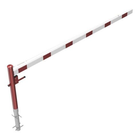 Schake Drehschranke 3,50m + Profilzylinderschloss + Seilzugverstärkung, Drehpfosten: Ø 102mm, rot (RAL 3001) Schrankenarm: Aluminiumrohr 100x50mm, weiß / rot zum Einbetonieren