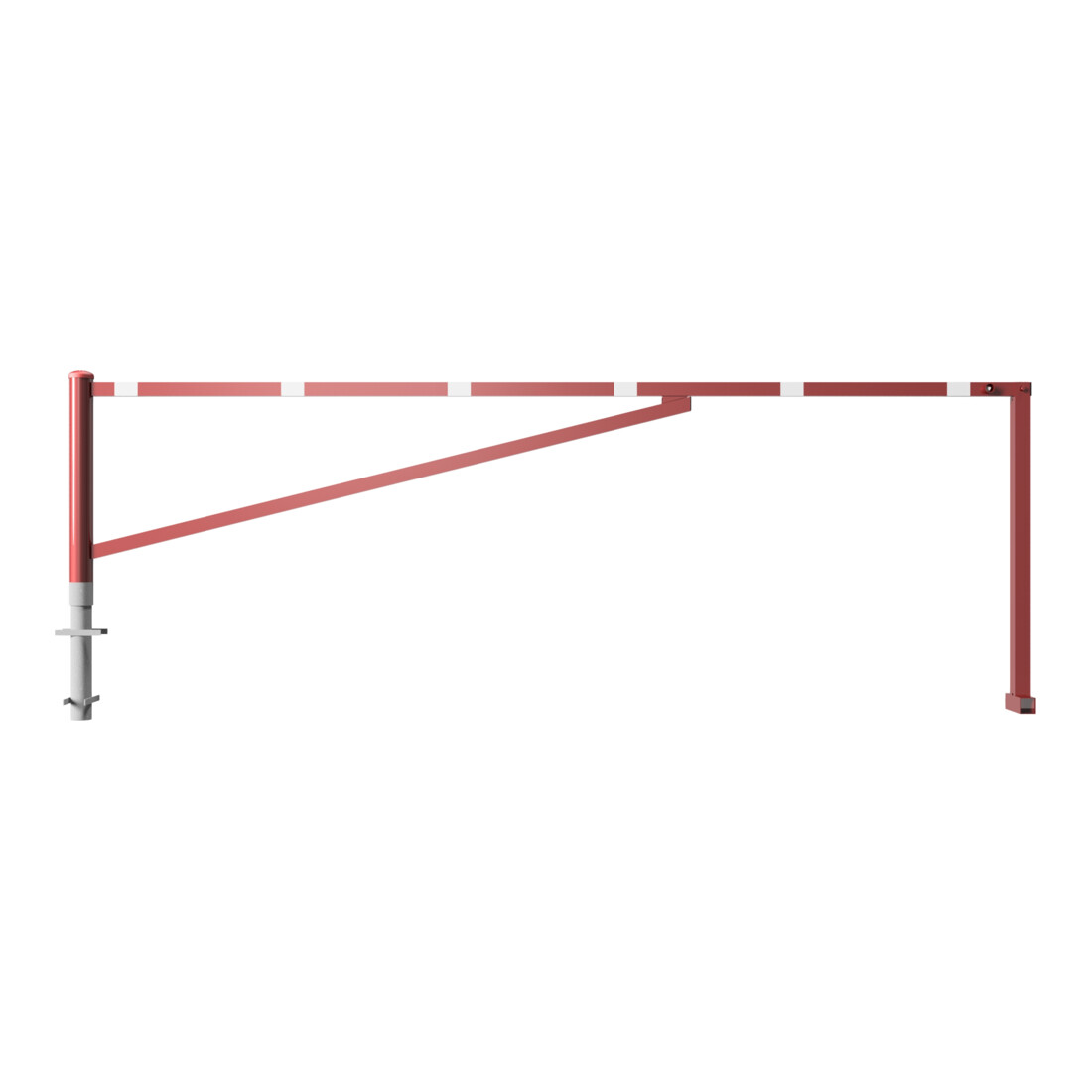 Schake Drehschranke 4,00m + Dreikantverschluß Drehpfosten: Ø 102mm, Schrankenarm: 60x40mm inkl. 2 Auflagepfosten, zum Einbetonieren, beschichtet, rot / weiß