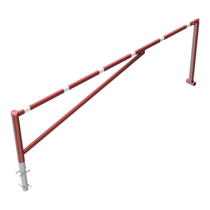 Schake Drehschranke 4,00m + Dreikantverschluß Drehpfosten: Ø 102mm, Schrankenarm: 60x40mm inkl. 2 Auflagepfosten, zum Einbetonieren, beschichtet, rot / weiß