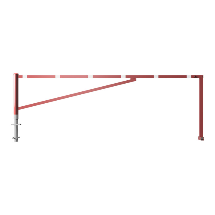 Schake Drehschranke 4,00m + Dreikantverschluß Drehpfosten: Ø 102mm, Schrankenarm: 60x40mm inkl. 2 Auflagepfosten, zum Einbetonieren, beschichtet, rot / weiß