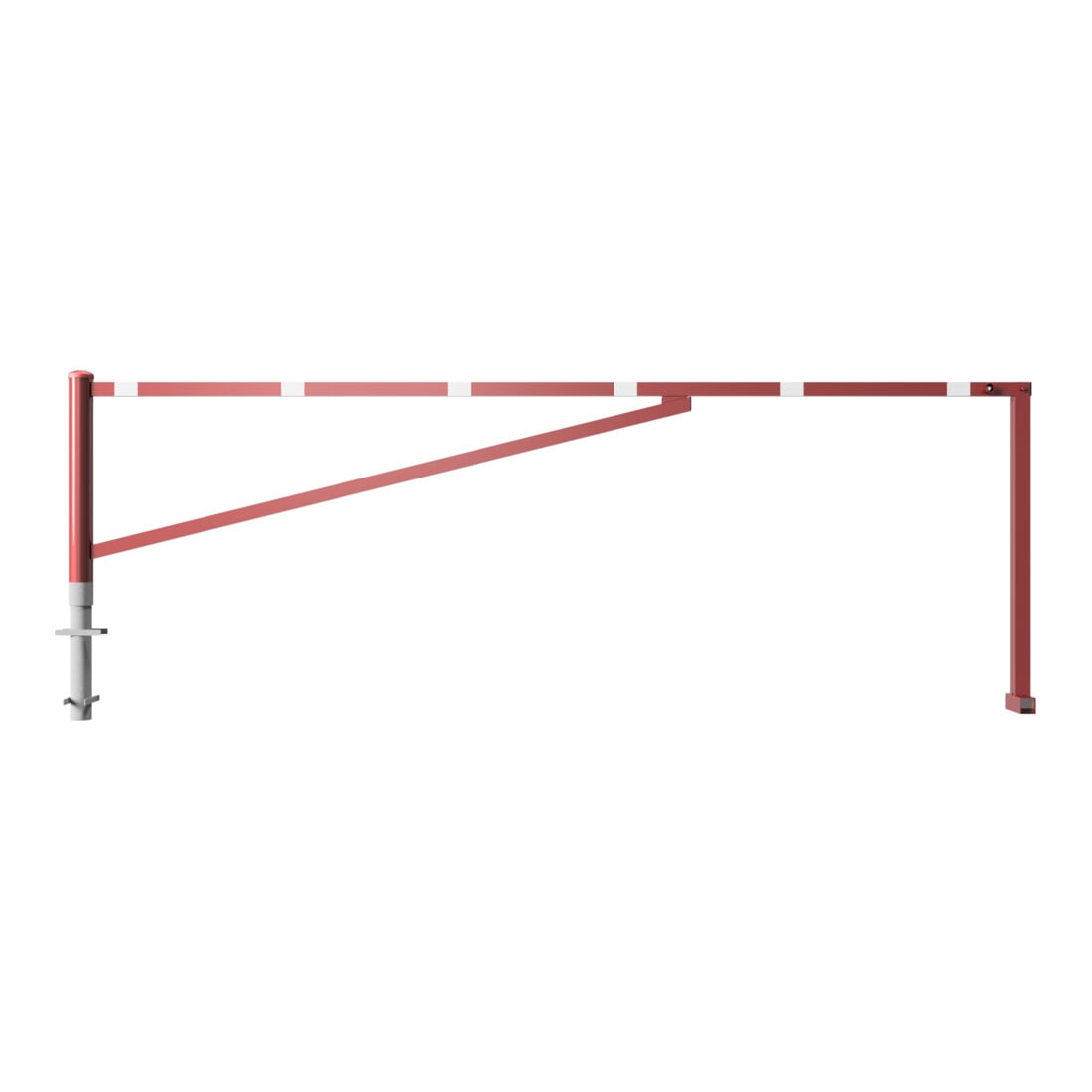 Schake Drehschranke 4,00m + Dreikantverschluß Drehpfosten: Ø 102mm, Schrankenarm: 60x40mm inkl. 2 Auflagepfosten, zum Einbetonieren, beschichtet, rot / weiß