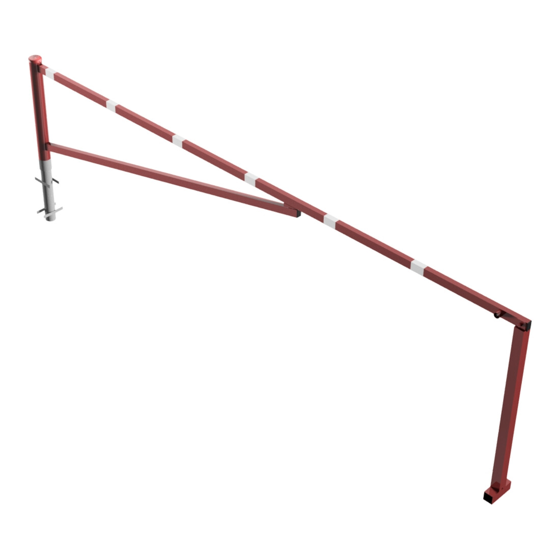 Schake Drehschranke 4,50m + Dreikantverschluß Drehpfosten: Ø 102mm, Schrankenarm: 60x40mm inkl. 2 Auflagepfosten, zum Einbetonieren, beschichtet, rot / weiß
