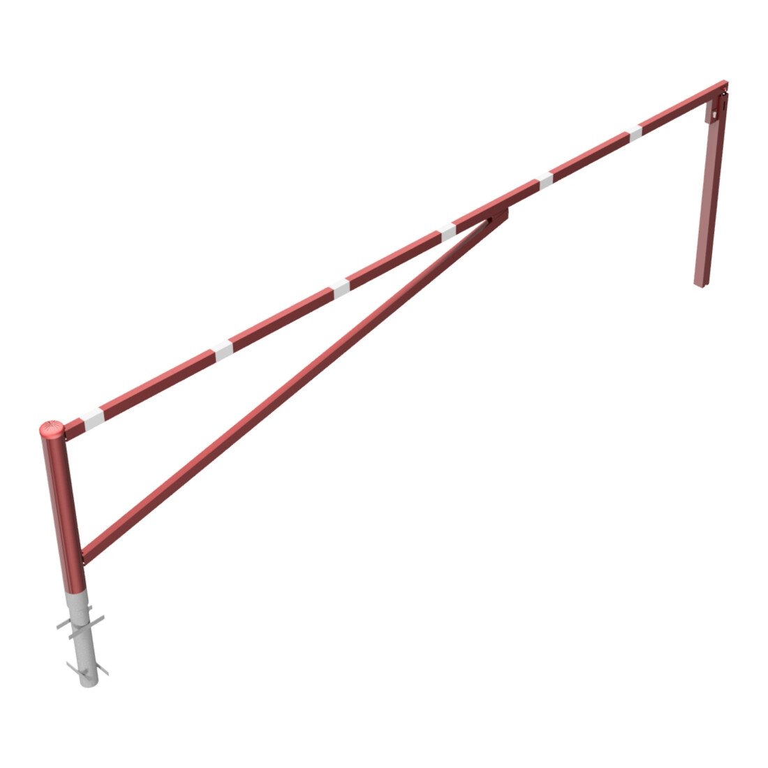 Schake Drehschranke 4,50m + Profilzylinder Drehpfosten: Ø 102mm, Schrankenarm: 60x40mm inkl. 2 Auflagepfosten, zum Einbetonieren, beschichtet, rot / weiß