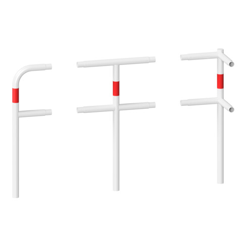 Schake Eckpfosten für Schutzgeländer Ø48mm Breite: ca. 500mm, Höhe über Flur: 1000 mm + Querholm, zum Einbetonieren, weiß / rot