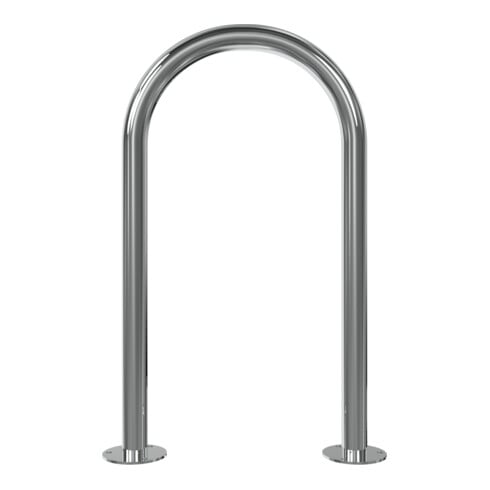 Schake Edelstahl, Rundbügel Ø48 mm Breite: 460mm, Höhe: 800mm + Bodenplatten zum Aufdübeln, geschliffen