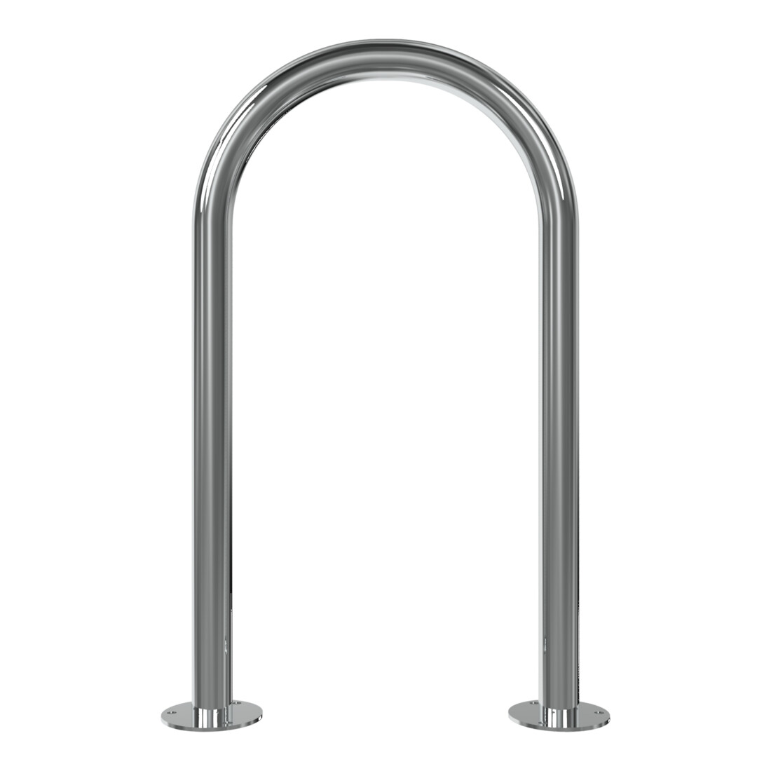 Schake Edelstahl, Rundbügel Ø48 mm Breite: 460mm, Höhe: 800mm + Bodenplatten zum Aufdübeln, geschliffen