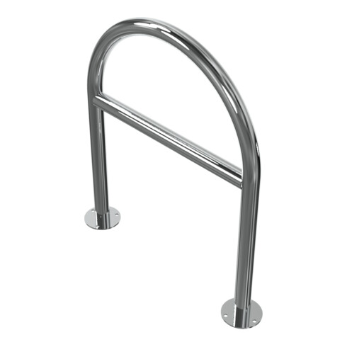 Schake Edelstahl, Rundbügel Ø48 mm + Querholm Länge: 650mm, Höhe: 800mm + Bodenplatten zum Aufdübeln
